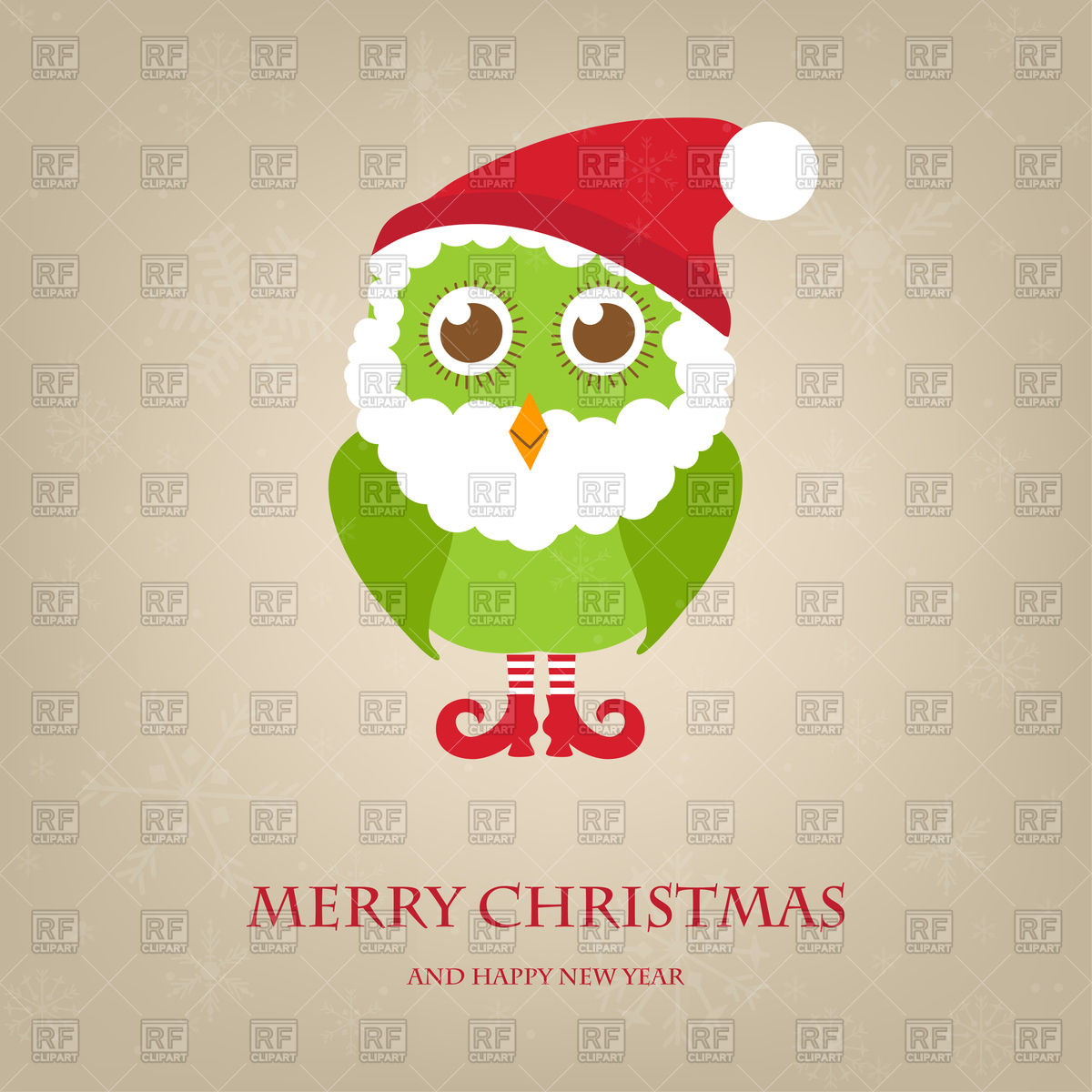 1200x1200 Funny Christmas Owl In Santa Hat And Beard Vector Image Vector