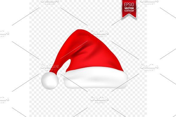 580x387 Christmas Santa Claus Hats With Shadow Set. New Year Red Hat