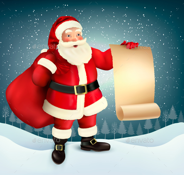 590x562 Christmas Holiday Background With Presents And Santa Claus. Vector