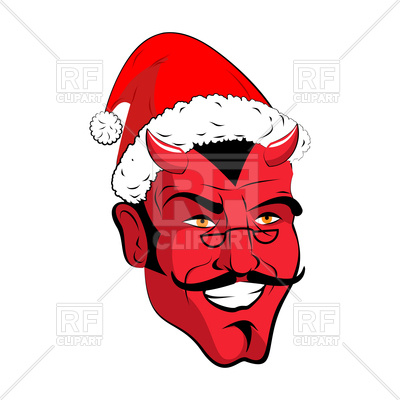 400x400 Satan Santa Head, Red Demon With Santa Hat Vector Image Vector