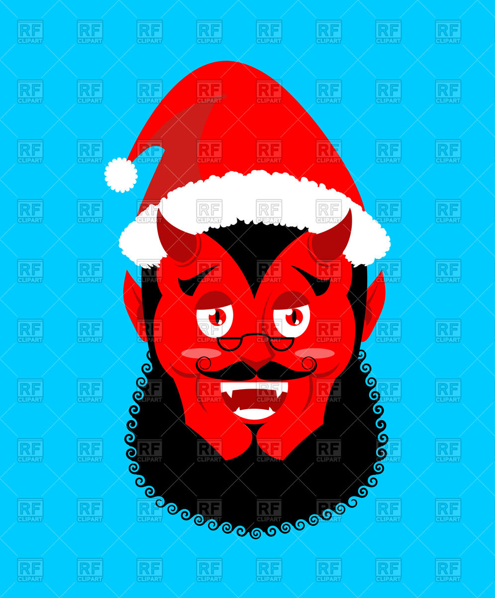 995x1200 Satan With Horns In Red Santa Hat Vector Image Vector Artwork Of