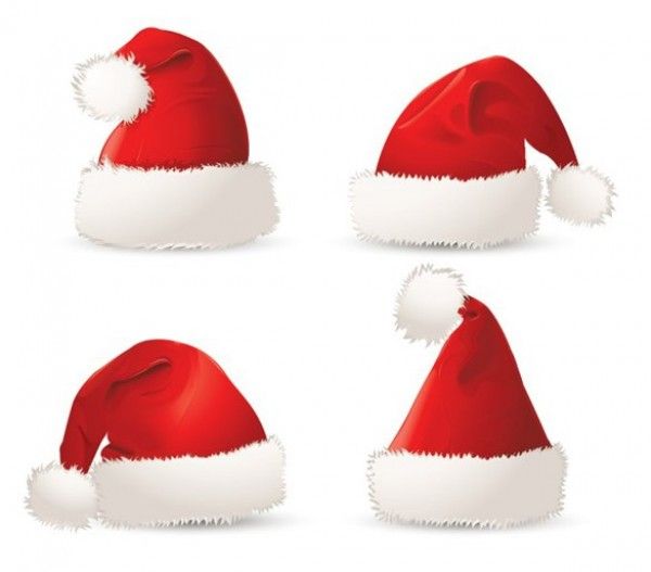 600x527 4 Realistic Santa Claus Vector Hats Set