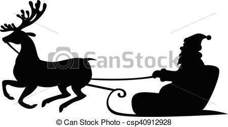 450x251 Christmas Silhouette Santa Claus Riding On Reindeer Sleigh. Vector