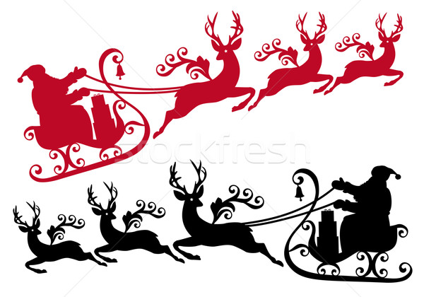 600x420 Santa With Sleigh And Reindeer, Vector Vector Illustration