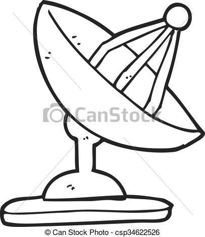 406x470 Freehand Drawn Black And White Cartoon Satellite Dish.