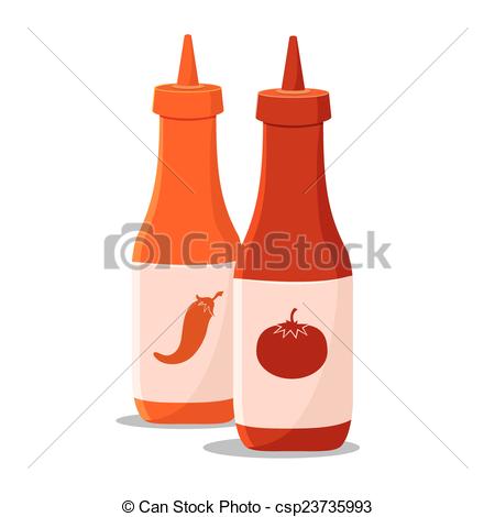 450x470 Chili And Tomato Sauce. Vector Illustration Of Two Bottle Of