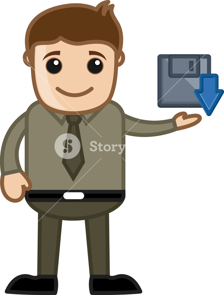 758x1000 Cartoon Man Showing Save Icon Vector Royalty Free Stock Image