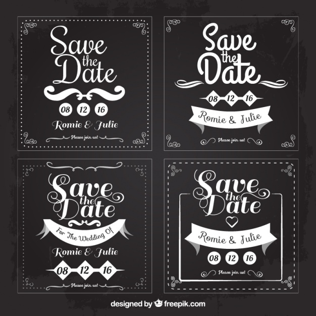 626x626 Four Weddings Cards For Save The Date, Square Shapes Vector Free