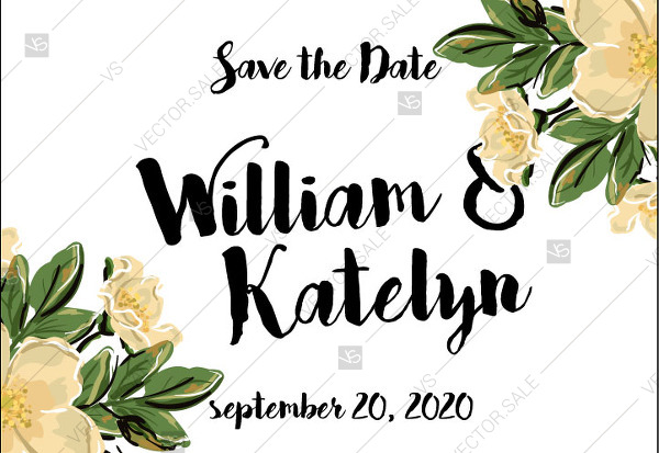 600x413 Save The Date Vector Card Template Romantic Flower Dog Rose