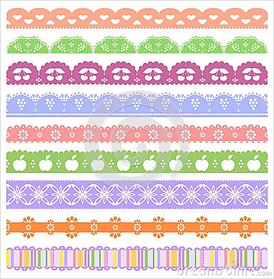 400x408 Set Of Scalloped Vector Borders, Cut Out Fruits And Flowers