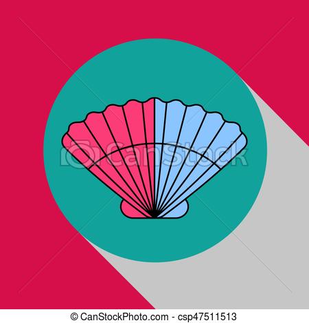 450x470 Sea Scallop. Modern Flat Icon, Logo Seafood. Circle With Shadow