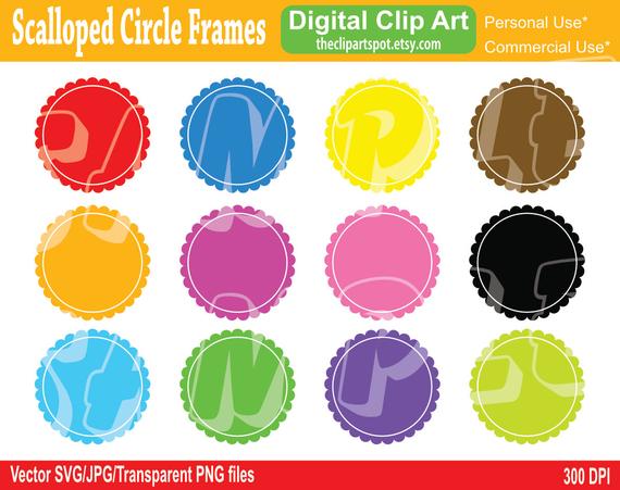 570x451 Scalloped Border Circle Frames Clipart Set Svg Cut Files Etsy