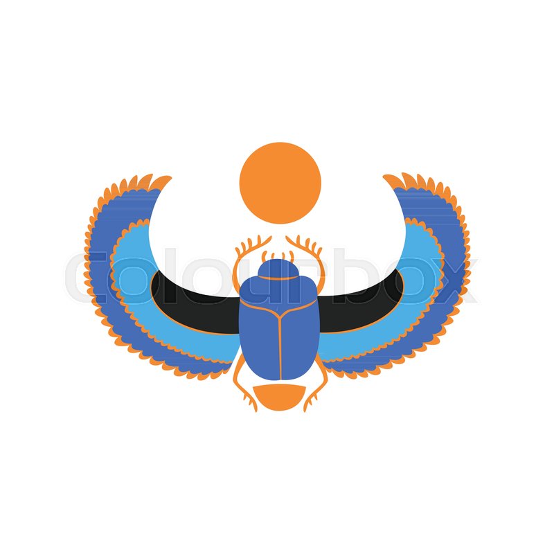 800x800 Scarab Beetle With Blue Wings And Orange Sun. Symbol Of Ancient