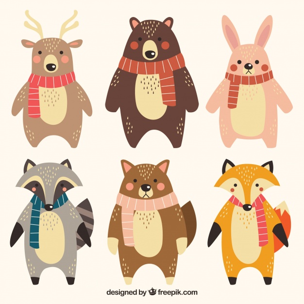 626x626 Set Of Cute Animals With Scarf Vector Free Download