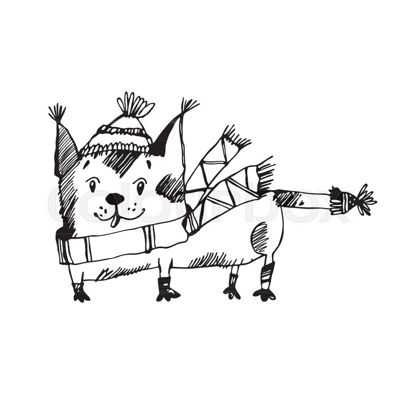 800x800 A Kitten In A Hat And Scarf. Vector Cartoon Illustration, Sketch