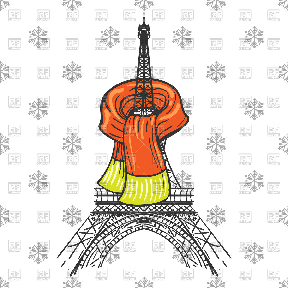 1200x1200 Winter Paris Concept. Eiffel Tower In Scarf. Vector Image Vector