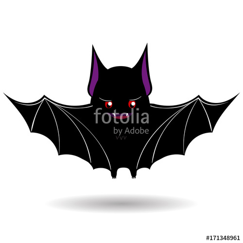 500x500 Halloween Flying Bat Isolated On White Background. Scary Eyes