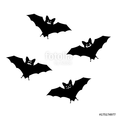 500x500 Halloween Flying Bats Isolated On White Background. Scary Eyes
