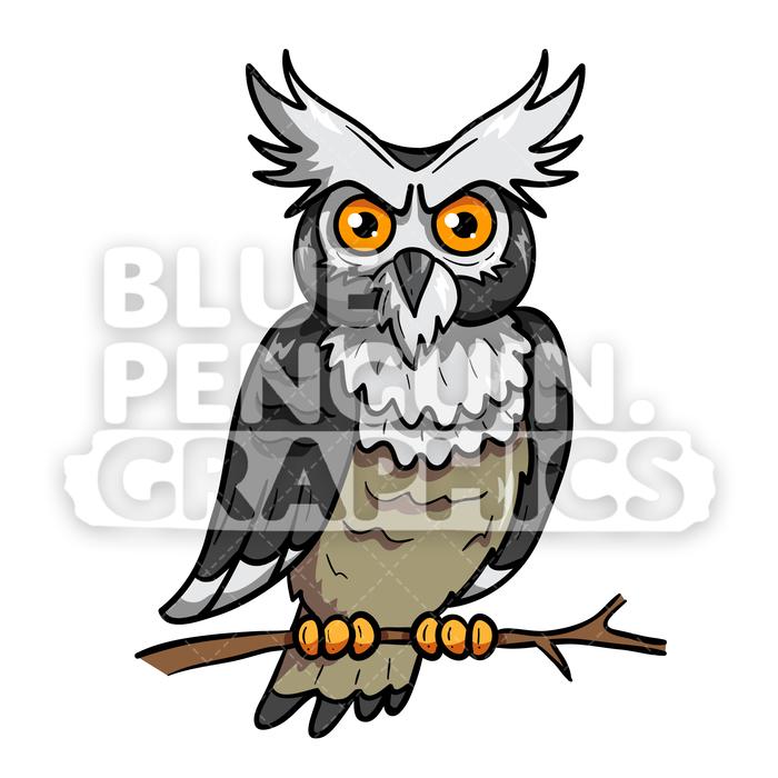 700x700 Owl Scary Vector Cartoon Clipart Illustration Blue Penguin Graphics