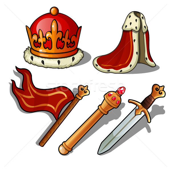 600x600 The Attributes Of The King. Crown, Mantle, Banner, Scepter, And