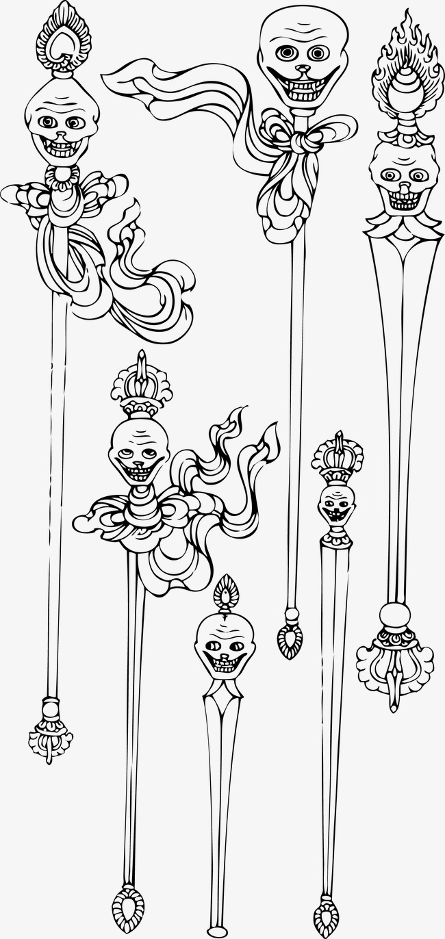 650x1372 Tibet Skull Scepter, Skull Vector, Retro, Simple Png And Vector