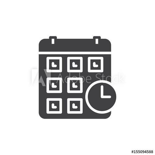 500x500 Calendar With Clock Icon Vector, Filled Flat Sign, Solid Pictogram