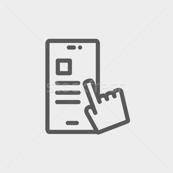 600x600 Smartphone And Hand Checking Of Work Task Schedule Thin Line Icon