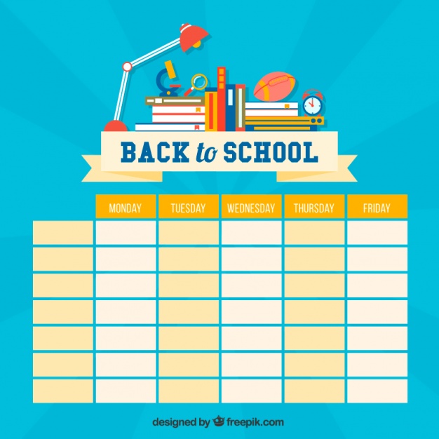 626x626 School Schedule With Desktop Full Books In Flat Design Vector