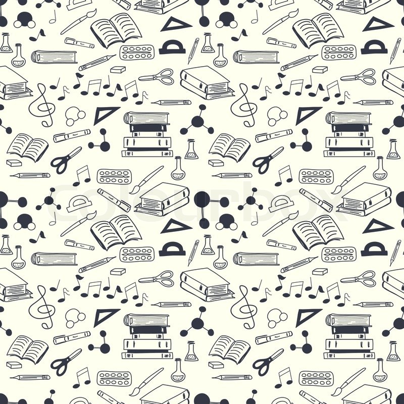 800x800 Seamless Pattern With Scribbled School Stationery. Hand Drawn Back