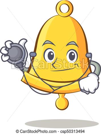 355x470 Doctor School Bell Character Cartoon Vector Illustration.