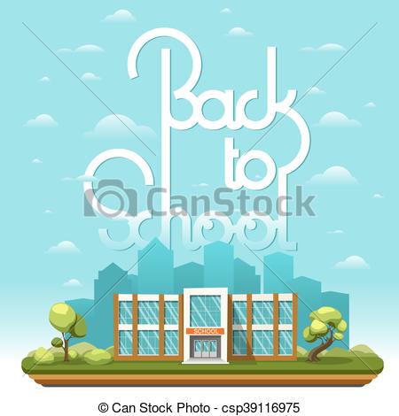 450x470 Modern School Building On Landscape. Concept With Lettering Or
