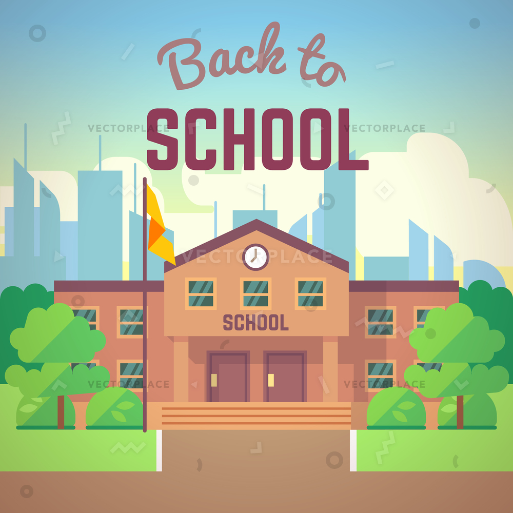 1000x1000 Back To School Poster Building Flat Vector Illustration 60319