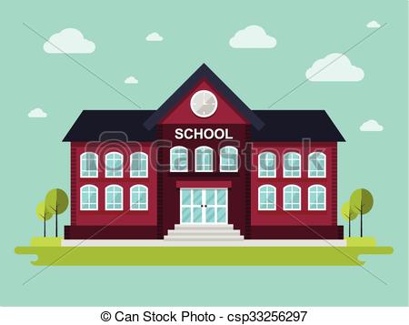 450x357 School Building. Vector Illustration Of School. Flat Design Style