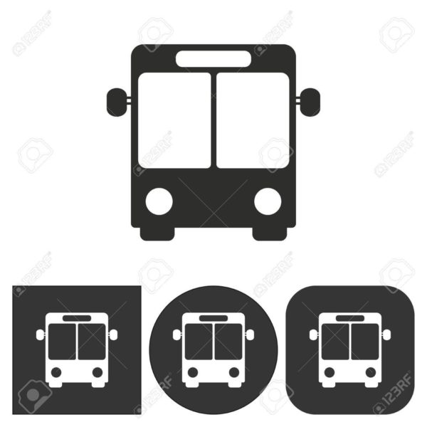 600x600 Bus Icon On Black And White Background. Vector Illustration