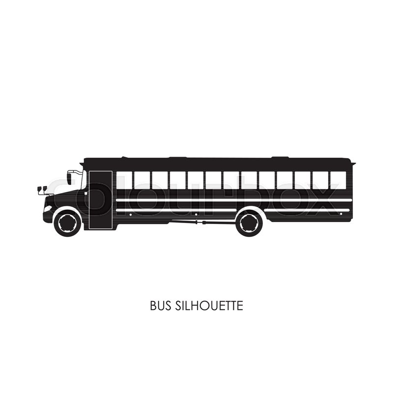 800x800 School Bus Black Silhouette On A White Background. Vector