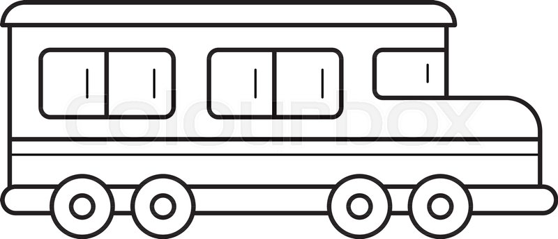 800x344 School Bus Vector Line Icon Isolated On White Background. Public