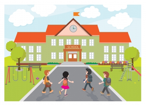 468x336 School Vector Illustration With Kids Coming To School Vectors