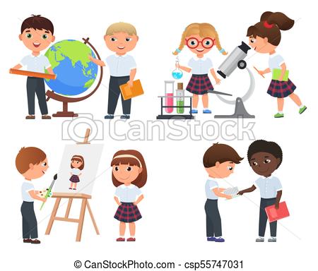 450x384 Cute Pupils Boys And Girls. School Kids Vector Illustratrion. Cute