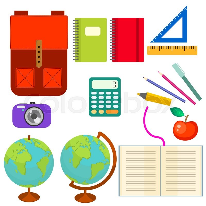 800x800 School Supplies Vector Clip Art Objects. Blackboard Banner