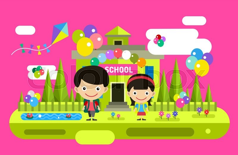 800x523 Back To School Background. Cute Vector Cartoon Boy And Girl