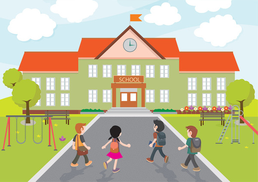 521x368 School Vector Illustration With Kids Coming To School Png Images