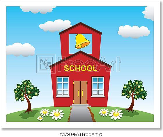 560x470 Free Art Print Of School House And Apple Trees. Vector