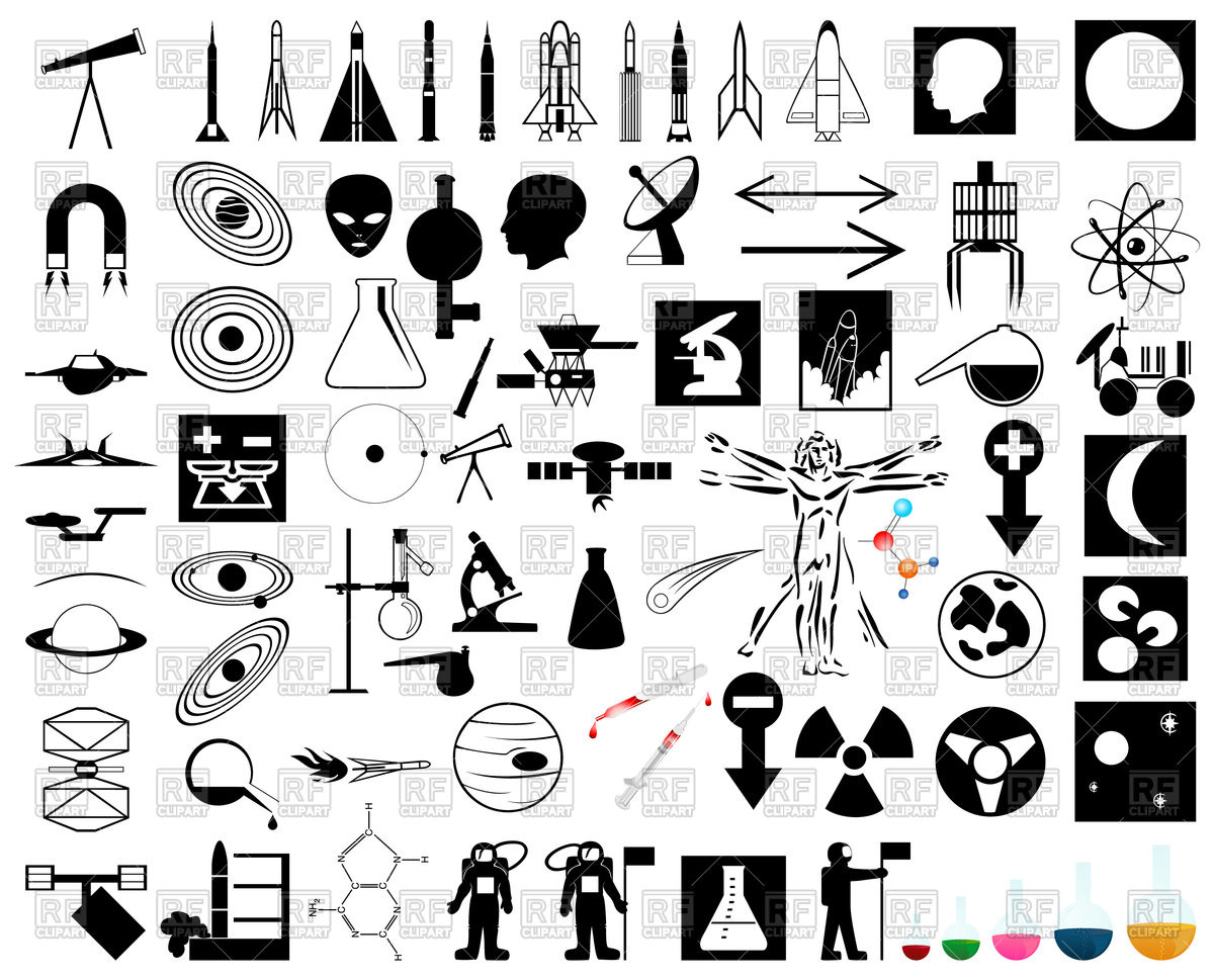 1200x969 Collection Of Science And Space Theme Icons Vector Image Vector