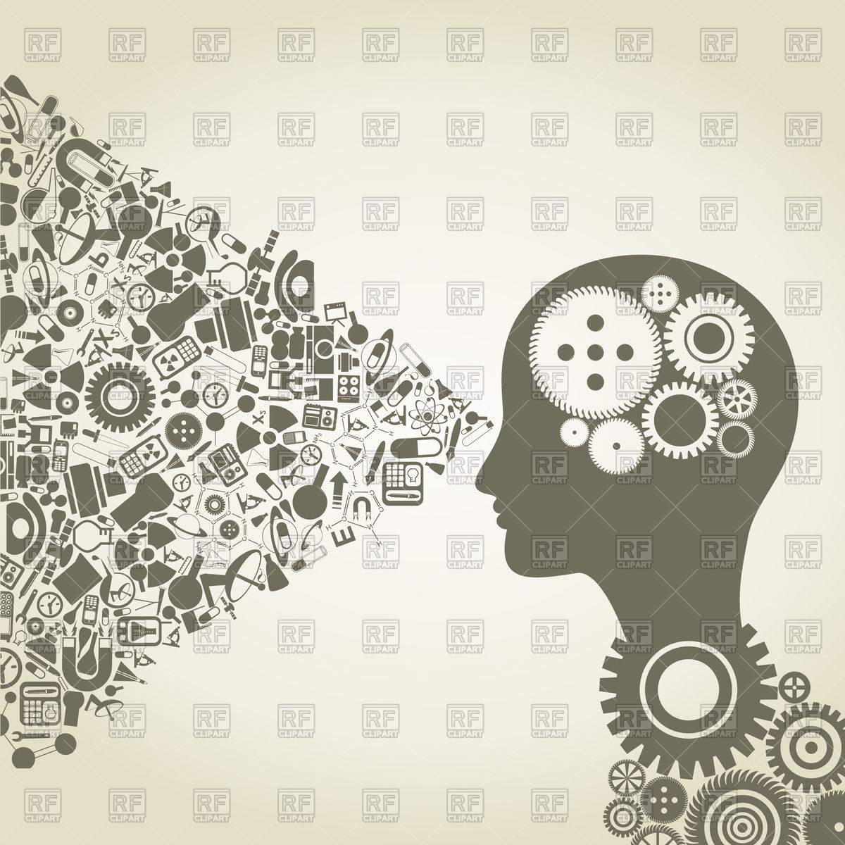 1200x1200 Head Consists Of Gear Wheels And Objects Of Science Vector Image