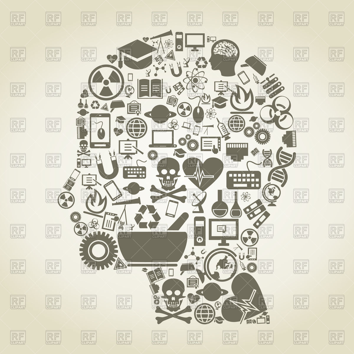 1200x1200 Head Of Person Made Of Science Icons Vector Image Vector Artwork