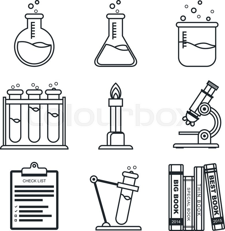 780x800 Black Lineart Icon Set. Chemistry Vector Icons. Science. Vector