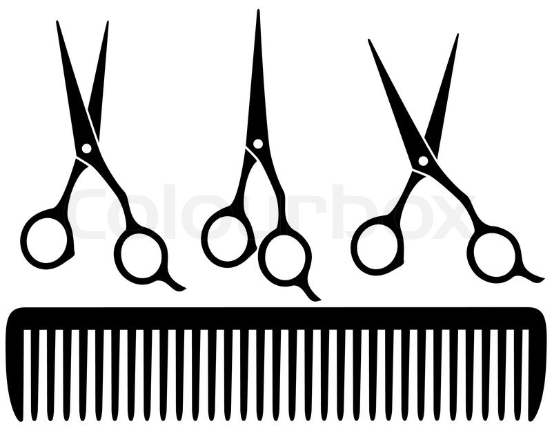 800x617 Set Of Black Professional Scissors On White Background And Comb