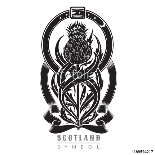 500x500 Silhouette Of Thistle With Leaf Pattern And Belt Frame. Symbol Of