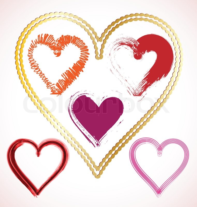 761x800 Set Of Scribble Hearts With Grungy Texture Vector Stock Vector