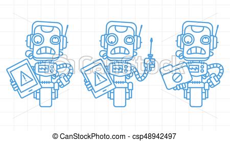 450x276 Three Variants Robot Character Holding Tablet Screwdriver Folder